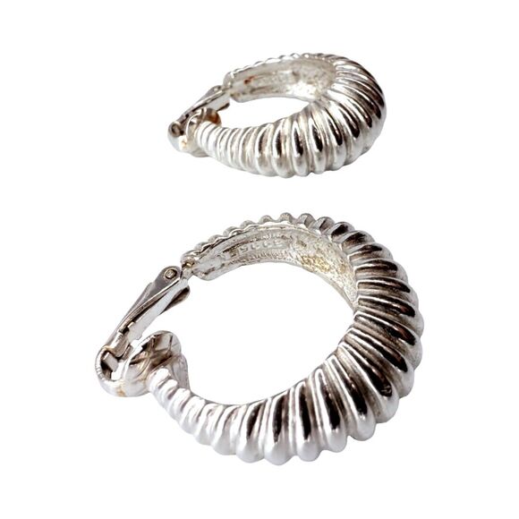 VTG Marcel Boucher Twisted Silver Croissant Hoop Earrings Clip-on Nautilus 8995E - Picture 3 of 11